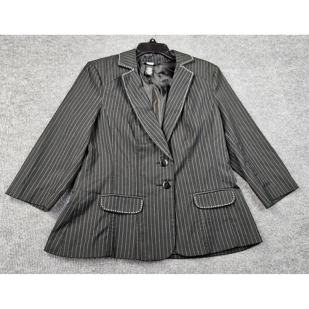 Studio 1940 Womens Pinstripe Suit Set Blazer and Cropped Pants Black Gray 12 L